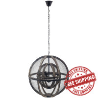 Modway EEI-3271 Gravitate Globe Rustic Oak Wood Pendant Light Chandelier