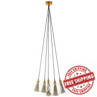 Modway EEI-3276 Peak Brass Cone And Glass Globe Cluster Pendant Light Chandelier