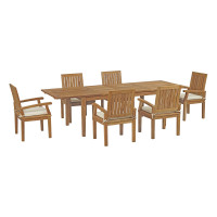 Modway EEI-3279-NAT-WHI-SET Marina 7 Piece Outdoor Patio Teak Outdoor Dining Set