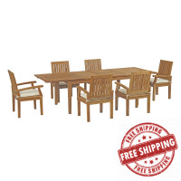 Modway EEI-3279-NAT-WHI-SET Marina 7 Piece Outdoor Patio Teak Outdoor Dining Set