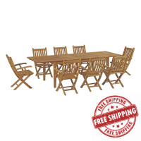 Modway EEI-3281-NAT-SET Marina 9 Piece Outdoor Patio Teak Outdoor Dining Set