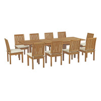 Modway EEI-3282-NAT-WHI-SET Marina 11 Piece Outdoor Patio Teak Outdoor Dining Set