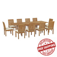 Modway EEI-3282-NAT-WHI-SET Marina 11 Piece Outdoor Patio Teak Outdoor Dining Set