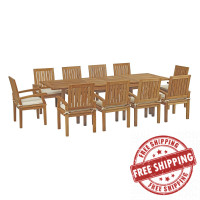 Modway EEI-3283-NAT-WHI-SET Marina 11 Piece Outdoor Patio Teak Outdoor Dining Set