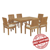 Modway EEI-3292-NAT-WHI-SET Marina 7 Piece Outdoor Patio Teak Outdoor Dining Set