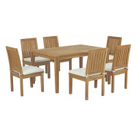 Modway EEI-3293-NAT-WHI-SET Marina 7 Piece Outdoor Patio Teak Outdoor Dining Set