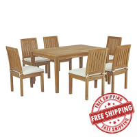 Modway EEI-3293-NAT-WHI-SET Marina 7 Piece Outdoor Patio Teak Outdoor Dining Set