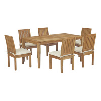 Modway EEI-3294-NAT-WHI-SET Marina 7 Piece Outdoor Patio Teak Outdoor Dining Set