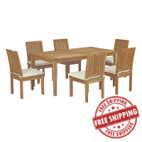 Modway EEI-3294-NAT-WHI-SET Marina 7 Piece Outdoor Patio Teak Outdoor Dining Set