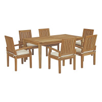 Modway EEI-3295-NAT-WHI-SET Marina 7 Piece Outdoor Patio Teak Outdoor Dining Set