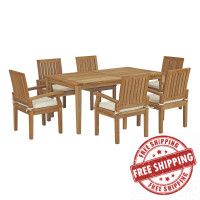 Modway EEI-3295-NAT-WHI-SET Marina 7 Piece Outdoor Patio Teak Outdoor Dining Set