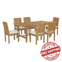 Modway EEI-3296-NAT-WHI-SET Marina 7 Piece Outdoor Patio Teak Outdoor Dining Set