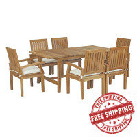 Modway EEI-3297-NAT-WHI-SET Marina 7 Piece Outdoor Patio Teak Outdoor Dining Set