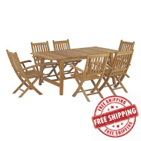 Modway EEI-3299-NAT-SET Marina 7 Piece Outdoor Patio Teak Outdoor Dining Set