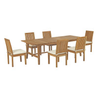Modway EEI-3307-NAT-WHI-SET Marina 7 Piece Outdoor Patio Teak Outdoor Dining Set