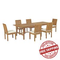 Modway EEI-3307-NAT-WHI-SET Marina 7 Piece Outdoor Patio Teak Outdoor Dining Set