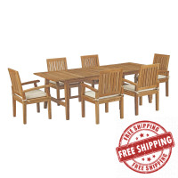 Modway EEI-3308-NAT-WHI-SET Marina 7 Piece Outdoor Patio Teak Outdoor Dining Set