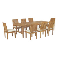 Modway EEI-3311-NAT-WHI-SET Marina 9 Piece Outdoor Patio Teak Outdoor Dining Set