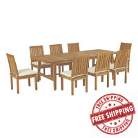 Modway EEI-3311-NAT-WHI-SET Marina 9 Piece Outdoor Patio Teak Outdoor Dining Set
