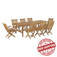 Modway EEI-3314-NAT-SET Marina 9 Piece Outdoor Patio Teak Outdoor Dining Set