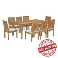 Modway EEI-3315-NAT-WHI-SET Marina 9 Piece Outdoor Patio Teak Outdoor Dining Set