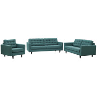 Modway EEI-3316-TEA Empress Sofa, Loveseat and Armchair Set of 3