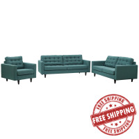 Modway EEI-3316-TEA Empress Sofa, Loveseat and Armchair Set of 3