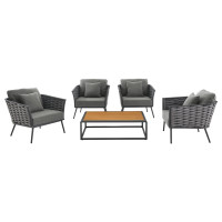 Modway EEI-3321-GRY-CHA-SET Stance 5 Piece Outdoor Patio Aluminum Sectional Sofa Set Gray Charcoal