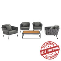 Modway EEI-3321-GRY-CHA-SET Stance 5 Piece Outdoor Patio Aluminum Sectional Sofa Set Gray Charcoal