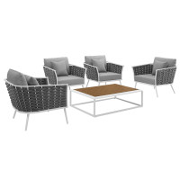 Modway EEI-3321-WHI-GRY-SET Stance 5 Piece Outdoor Patio Aluminum Sectional Sofa Set
