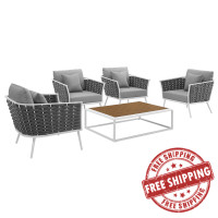 Modway EEI-3321-WHI-GRY-SET Stance 5 Piece Outdoor Patio Aluminum Sectional Sofa Set