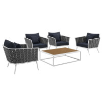 Modway EEI-3321-WHI-NAV-SET Stance 5 Piece Outdoor Patio Aluminum Sectional Sofa Set