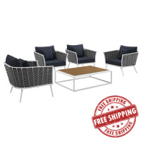 Modway EEI-3321-WHI-NAV-SET Stance 5 Piece Outdoor Patio Aluminum Sectional Sofa Set