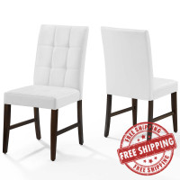 Modway EEI-3336-WHI Promulgate Biscuit Tufted Upholstered Faux Leather Dining Side Chair Set of 2