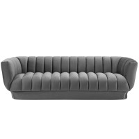 Modway EEI-3351-GRY Entertain Vertical Channel Tufted Performance Velvet Sofa