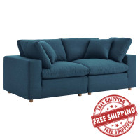 Modway EEI-3354-AZU Commix Down Filled Overstuffed 2 Piece Sectional Sofa Set