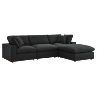 Modway EEI-3356-BLK Commix Down Filled Overstuffed 4 Piece Sectional Sofa Set Black