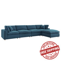 Modway EEI-3358-AZU Commix Down Filled Overstuffed 5 Piece Sectional Sofa Set