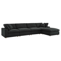 Modway EEI-3358-BLK Commix Down Filled Overstuffed 5 Piece Sectional Sofa Set Black