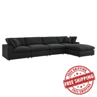 Modway EEI-3358-BLK Commix Down Filled Overstuffed 5 Piece Sectional Sofa Set Black