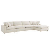 Modway EEI-3358-LBG Commix Down Filled Overstuffed 5 Piece Sectional Sofa Set Light Beige