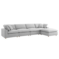 Modway EEI-3358-LGR Commix Down Filled Overstuffed 5 Piece Sectional Sofa Set Light Gray