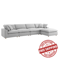 Modway EEI-3358-LGR Commix Down Filled Overstuffed 5 Piece Sectional Sofa Set Light Gray