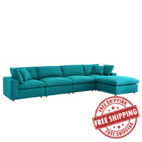 Modway EEI-3358-TEA Commix Down Filled Overstuffed 5 Piece Sectional Sofa Set