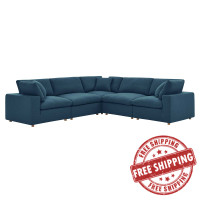 Modway EEI-3359-AZU Commix Down Filled Overstuffed 5 Piece Sectional Sofa Set
