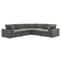 Modway EEI-3359-GRY Commix Down Filled Overstuffed 5 Piece Sectional Sofa Set