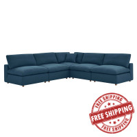 Modway EEI-3360-AZU Commix Down Filled Overstuffed 5 Piece Sectional Sofa Set