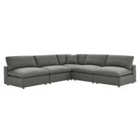 Modway EEI-3360-GRY Commix Down Filled Overstuffed 5 Piece Sectional Sofa Set