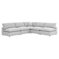 Modway EEI-3360-LGR Commix Down Filled Overstuffed 5-Piece Armless Sectional Sofa Light Gray