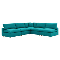 Modway EEI-3360-TEA Commix Down Filled Overstuffed 5 Piece Sectional Sofa Set